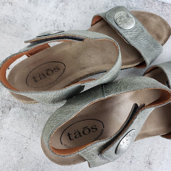 TAOS Carousel 2 Cork Wedge Leather Sandal Gray size 38 US 7/7.5 Lagenlook Boho - Picture 11 of 16
